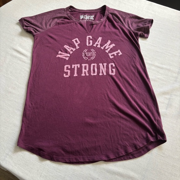 PINK Victoria’s Secret Maroon Nap Game Strong Loungewear Tee Size L - Picture 1 of 7